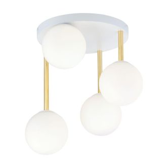 Wonderlamp Plaf&oacute;n de techo blanco y dorado con 4 esferas en diferentes alturas