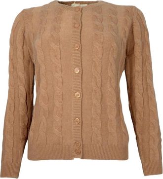 Cashmere Company Beige Cashmere Cardigan Treccia Donna - Dames - Vesten - Beige - XL - Wol - Truien & Vesten