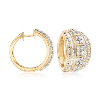 Ross-Simons Round and Baguette Diamond Hoop Earrings in 18kt Gold Over Sterling