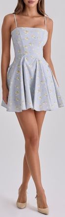 House of CB Dolly Wildflower Print Fit & Flare Minidress in Blue Wildflower at Nordstrom, Size X-Small