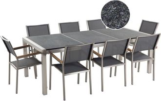 Beliani Garden Dining Set 8 Seater GROSSETO Triple Plate Granite Flamed Black/ Grey