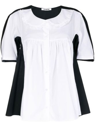 Vivetta colour-block ruffled blouse - women - Elastane/Cotton - 42 - Black