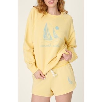 PJ Salvage Meet Me by the Sea Cotton French Terry Graphic Sweatshirt in Sunshine at Nordstrom, Size X-Large