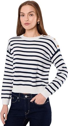 Vince Camuto Long Sleeve Stripe Pullover Womens Clothing Antique White : MD, Cotton