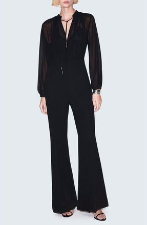 Mango Long Sleeve V-Neck Jumpsuit in Black at Nordstrom, Size X-Small