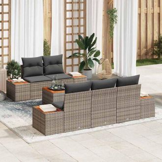 vidaXL Vidaxl - Conjunto De Sof&aacute; De Jard&iacute;n Con Coj&iacute;n 6 Pcs Gris Polirat&aacute;n