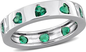 Mimi & Max 1 1/3ct TGW Created Emerald Heart Eternity Ring in Sterling Silver