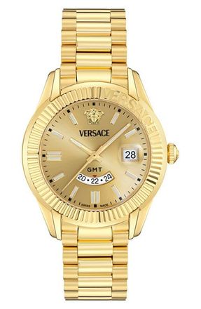 Versace Apodis GMT Bracelet Watch, 41mm in Yellow Gold at Nordstrom