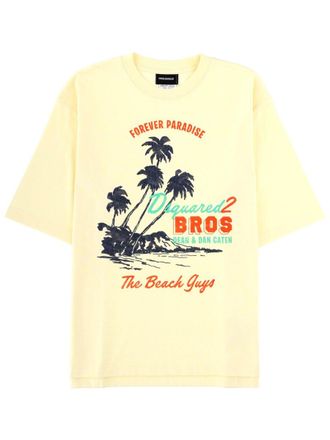 Dsquared2 Pastel Yellow Summer Vintage Graphic T-Shirt