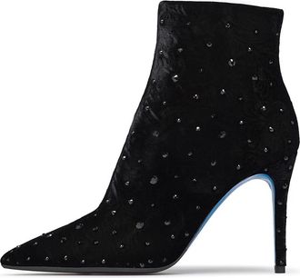 Loriblu Kristallen versierde velvet enkellaarsjes - Dames - Laarzen met Hak - Zwart - 36 EU - Schoenen