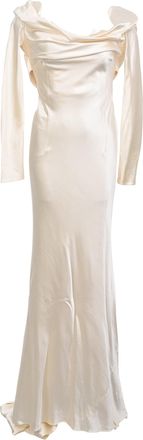 Danielle Frankel Noa Off-the-Shoulder Draped Charmeuse Gown in Ivory White Silk