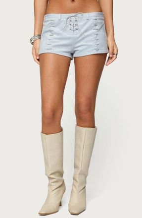 Edikted Sloane Faux Suede Micro Shorts in Light-Blue at Nordstrom, Size X-Small