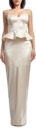 Dress The Population Akiah Satin Gown in Champagne at Nordstrom, Size Xx-Large