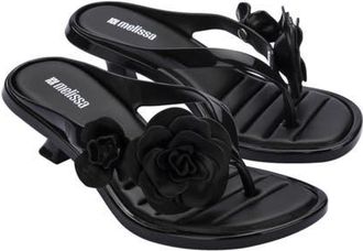 Melissa Petals Kitten Heel Flip Flop in Black at Nordstrom, Size 10