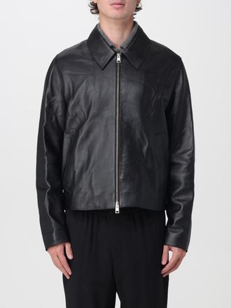 Ami Smooth Lambskin Leather Jacket with Zip Closure and Classic Collar