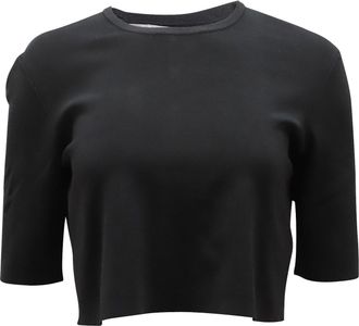 Larose Lela Rose Crewneck Ribbed Crop Top in Black Rayon