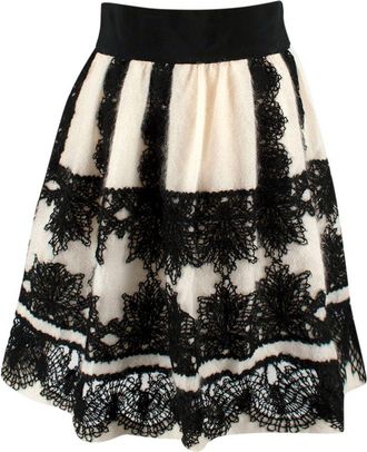 Alberta Ferretti White and Black Wool Skirt Size S