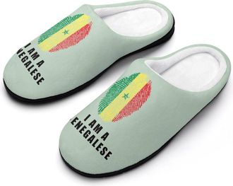 Generic Senegal I Am A Senegalese Mens Slippers Slip On Comfortable Fleece Cotton House Shoes Winter