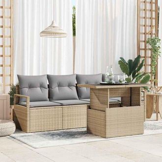 vidaXL Vidaxl - Conjunto De Sof&aacute; De Jard&iacute;n Con Coj&iacute;n 5 Pcs Beige Y Gris Claro