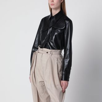 Bottega Veneta Camicia in pelle di agnello semi-lucida nera