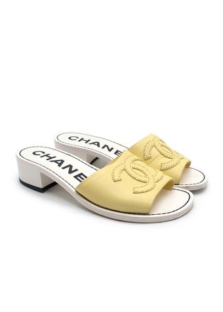 Chanel Yellow Leather Mule Sandals Size 38