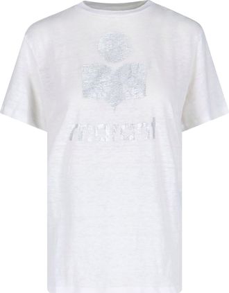 Isabel Marant Sustainable Linen T-Shirt With Metallic Logo
