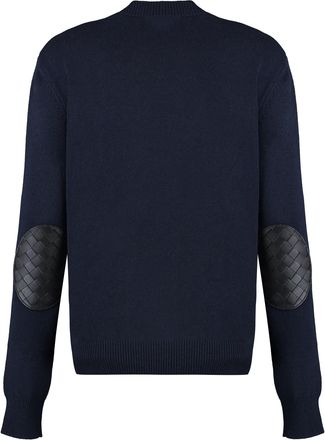 Bottega Veneta Womens Cashmere Sweater With Leather Elbow Patches Blue