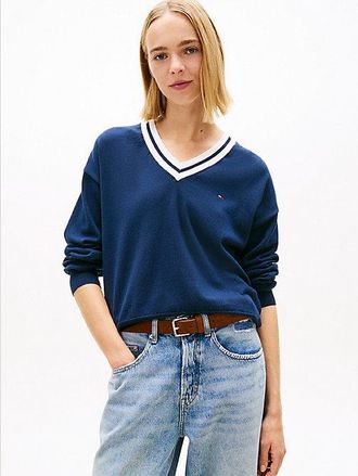 Tommy Hilfiger Jersey amplio con cuello de pico ribeteado