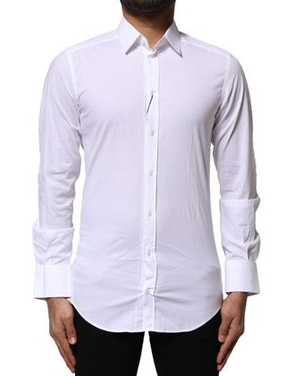 Dolce & Gabbana Mens White Cotton Gold Long Sleeves Dress Shirt Spandex