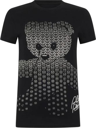 Philipp Plein Tops, Dames, Zwart, XS, Katoen, T-Shirt Pure Fit Teddy Teddybeer