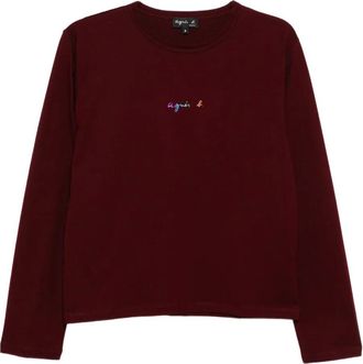 agnès b. logo-print top - women - Cotton - 3 - Red