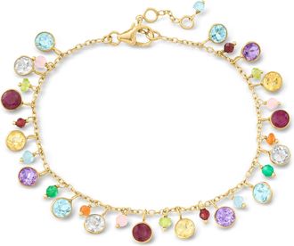 Ross-Simons Multi-Gemstone Bead Station Bracelet in 18kt Gold Over Sterling
