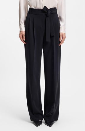 BOSS Tapiana Pleated Tie Waist Straight Leg Pants in Sky Captain at Nordstrom, Size 14 X