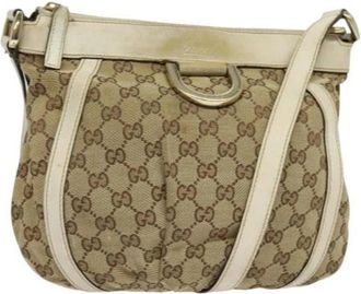 Gucci Pre-owned Canvas gucci-bags - Dames - Vintage Schoudertas - Beige - ONE Size - Leer - Vintage