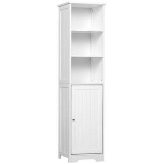 Kleankin Armario Alto De Ba&ntilde;o De 5 Niveles Columna Auxiliar De Ba&ntilde;o Con 3 Estantes 1 Puerta Y Balda Interior Ajustable 40x38x160 Cm Blanco