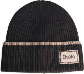 Drôle de Monsieur woven label beanie - men - Wool - One Size - Black