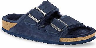 Birkenstock Mens Arizona Shearling Two Strap Slide Sandal In Night/night Suede