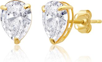 MAX + STONE 14k Yellow or White Gold Teardrop 8mm Gemstone Pear Shape Stud Earrings