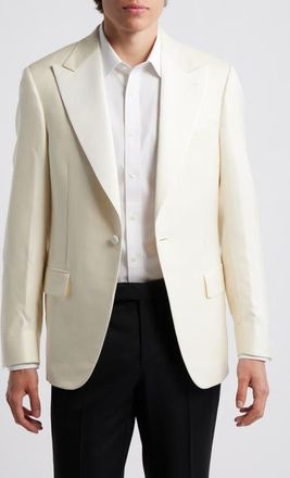 Samuelsohn Ivory Plaid Jacquard Wool & Silk Peak Lapel Dinner Jacket in Off White at Nordstrom, Size 40 Regular