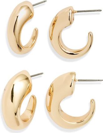 Open Edit Set of 2 Tapered Hoop Earrings in Gold at Nordstrom