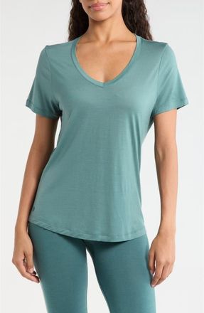 Smartwool Ultralite V-Neck Short Sleeve Merino Wool Blend T-Shirt in Dusty Teal at Nordstrom, Size Medium