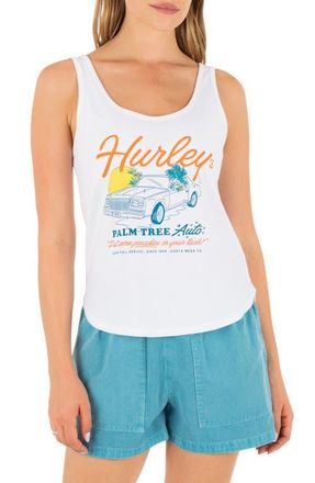 Hurley Palm Tree Auto Scoop Hem Cotton Graphic Tank Top in White at Nordstrom, Size X-Large
