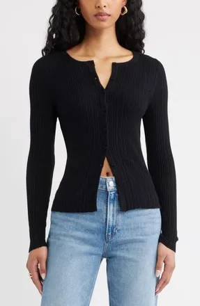 Open Edit Rib Cardigan in Black at Nordstrom, Size Xx-Small