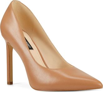 Nine West Tatiana Pump Womens Brown Leather Stiletto Heel Dress Shoes LION717