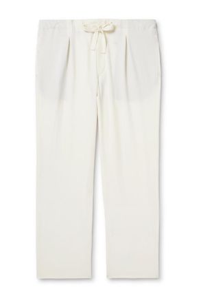 Stòffa Straight-Leg Pleated Wool-Seersucker Drawstring Trousers