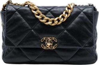 Chanel Pre-owned Large 19 Flap Bag - Dames - Vintage Schoudertas - Zwart - ONE Size - Leer - Vintage