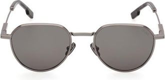 Ermenegildo Zegna 54mm Round Sunglasses in Semi Gunmetal /Smoke at Nordstrom
