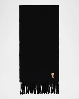 Ami Men & apos;s Wool Ami De Coeur Applique Scarf