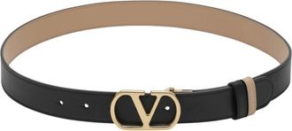 Valentino Garavani Accessoires, Dames, Zwart, 75 CM, Leer, VLogo Signature Omkeerbare Glanzende Kalfsleren Riem