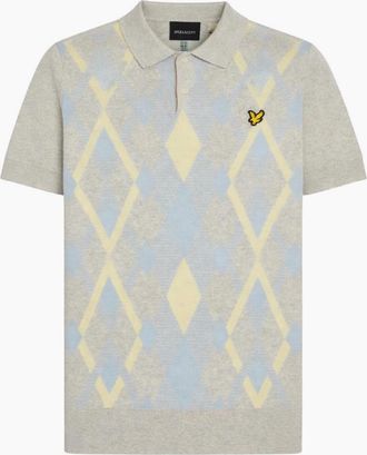Lyle & Scott Mens Lyle and Scott Light Grey Marl/Opal Blue Argyle Cotton SS Polo - Cream - Size: 42